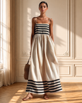 Vestido Largo Ortensia Negro y Beige