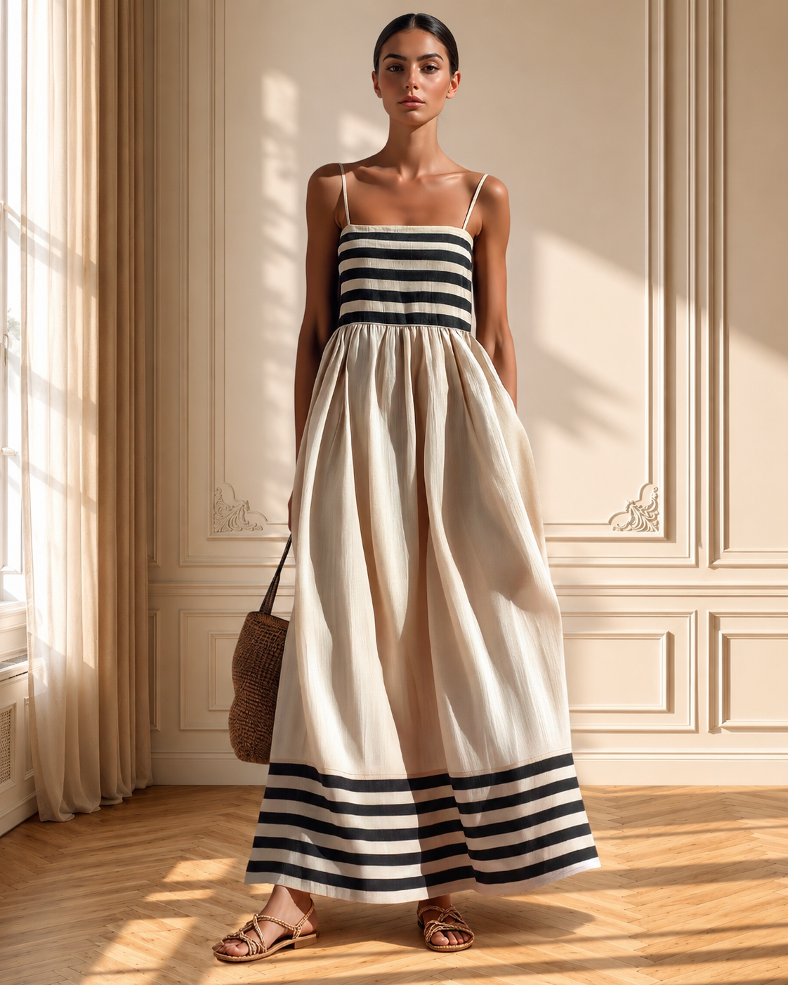 Vestido Largo Ortensia Negro y Beige