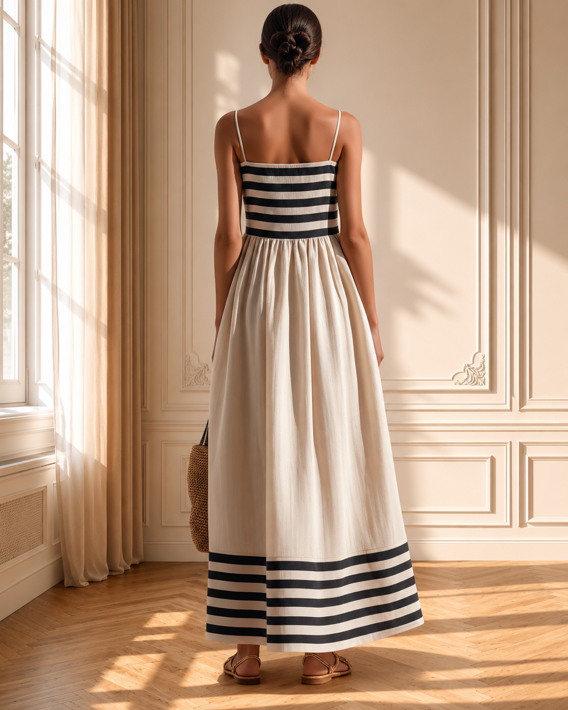 Vestido Largo Ortensia Negro y Beige