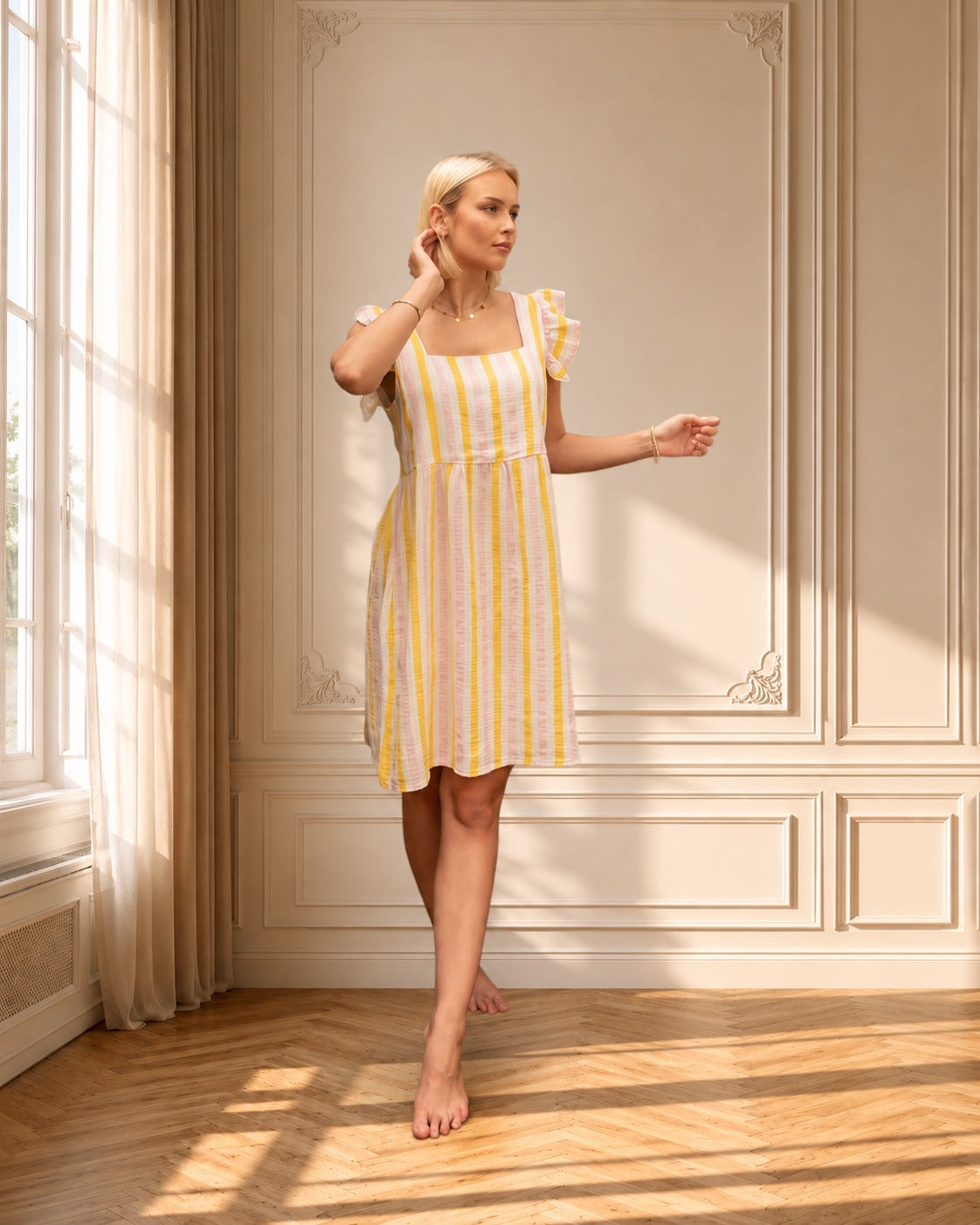 Vestido Amalfi Rayas Rosa & Amarillo