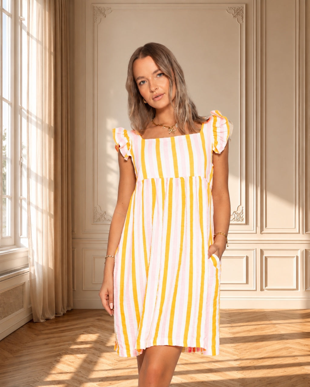 Vestido Amalfi Rayas Rosa & Amarillo