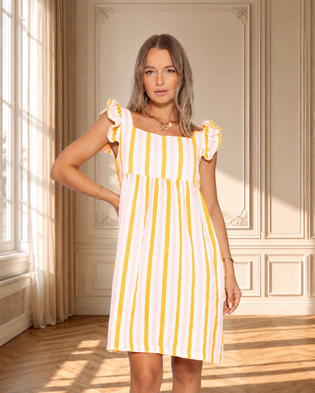 Vestido Amalfi Rayas Rosa & Amarillo